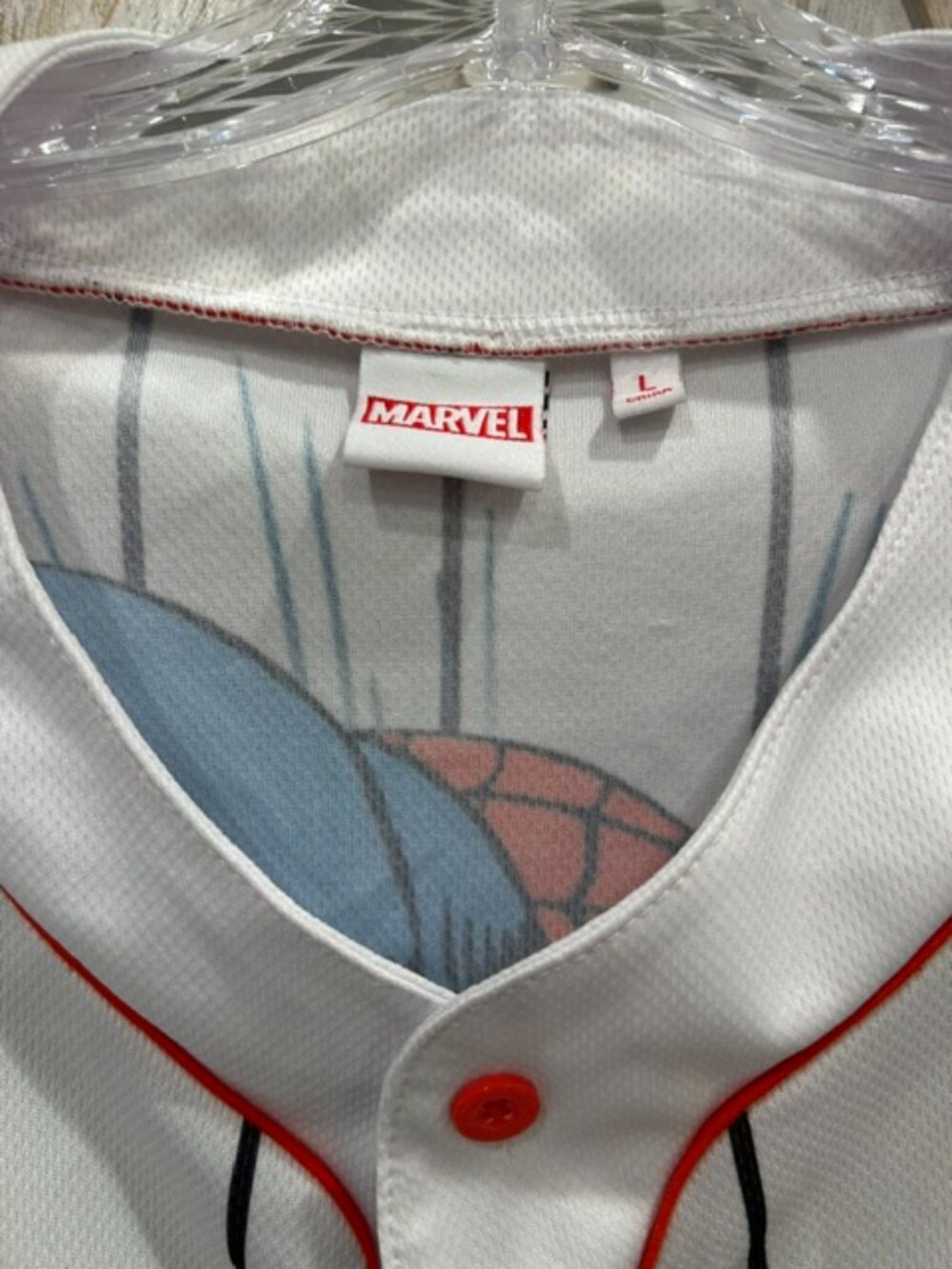 Marvel Spider‑Man Jersey Large White Pinstripe Button‑Up Red Graphic Shirt - Picture 7 of 11